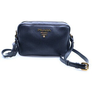 PRADA Vitello Dino Leather Shoulder Bag Black